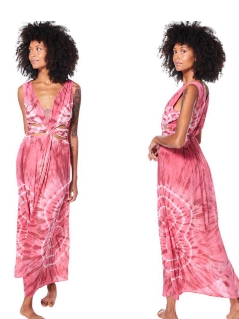 Young Fabulous & Broke Amalia Tie Dye Curout Dress Red/Pink S